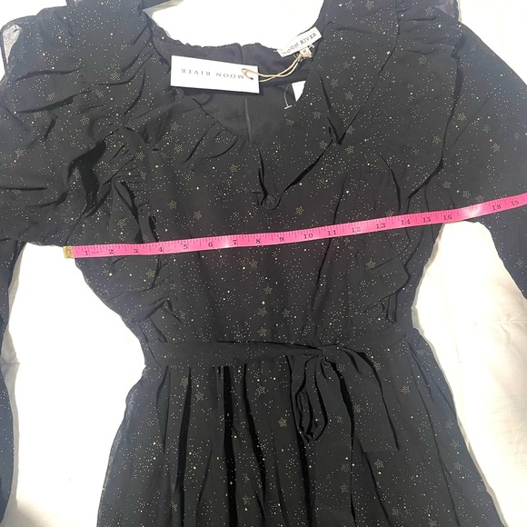 Anthropologie Moon River Midi Dress Black Chiffon Stars Long Sleeve SZ M  NWT - Picture 8 of 9